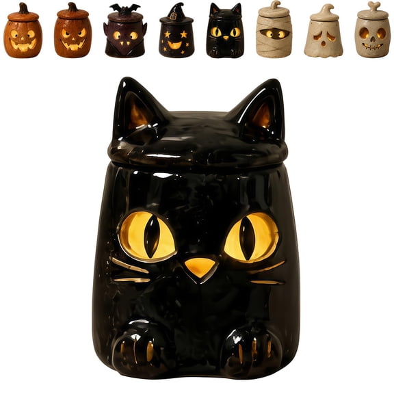 Cozy Monster Tealight Lantern, Handmade Ceramic Halloween Candle Holder, Cute Spooky Tea Light Holder for Tabletop Mantel Shelf Cottagecore Spooky Decor Gift