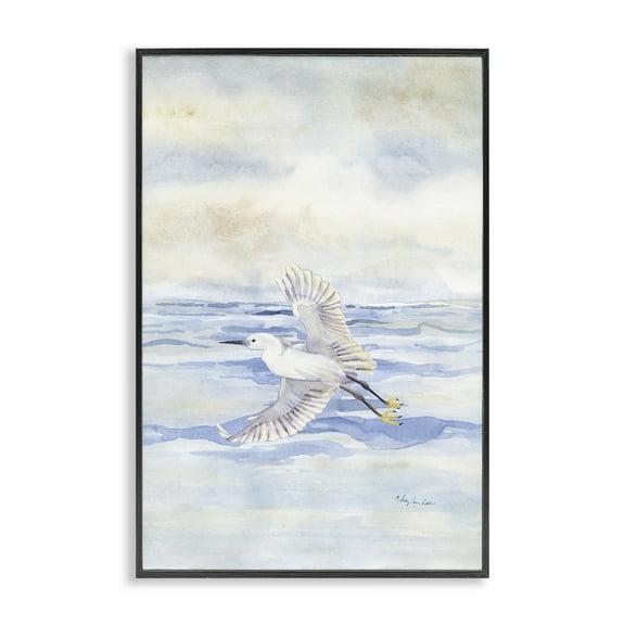 Stupell Industries Flying Heron Over Water Landscape Painting Black Framed Art Print Wall Art, 12 x 18