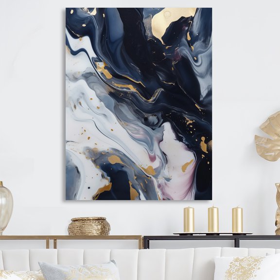 Designart "Enigmatic Stones Blue and White IV" Abstract Marble Metal Art Print