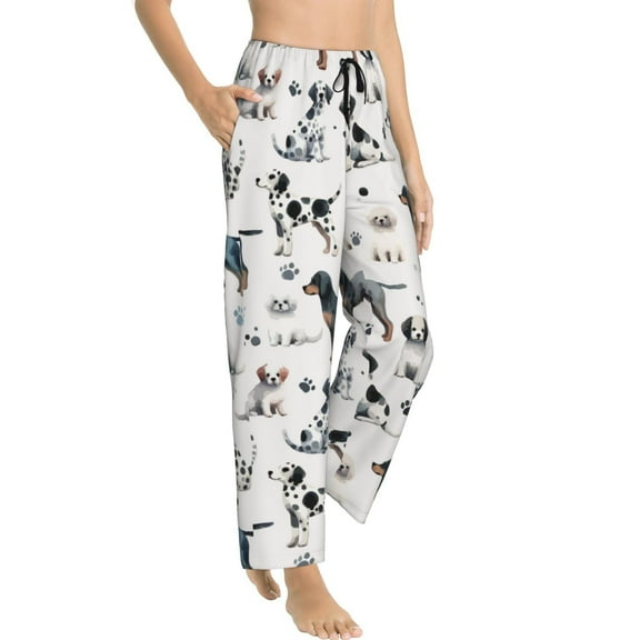 Pajama Pants Women - funny Cute Dog Dalmatian Soft Breathable Sleep & Lounge Pants for Women, Comfy Casual Pj Pants Bottoms with Pockets