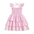 thumbnail image 2 of Toddler Baby Girl Sundress Plaid Print Gingham Beach Dress Ruffle Sleelvess Smocked A-Line Sundress Outfits, 2 of 5