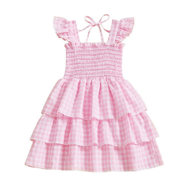 Bwiyojiz Tailles Mode 110-140 Robe Sans Manches à Col Rond Tout-Petits Enfants Mignonne à Carreaux Extensible Jupe à Volants Princesse, 7 Ans, Cadeaux pour la Famille