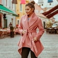 thumbnail image 3 of CHICWISH Women's Turn Down Shawl Collar Open Front Long Sleeve Pink Asymmetric Hemline Wool Blend Coat, 3 of 6