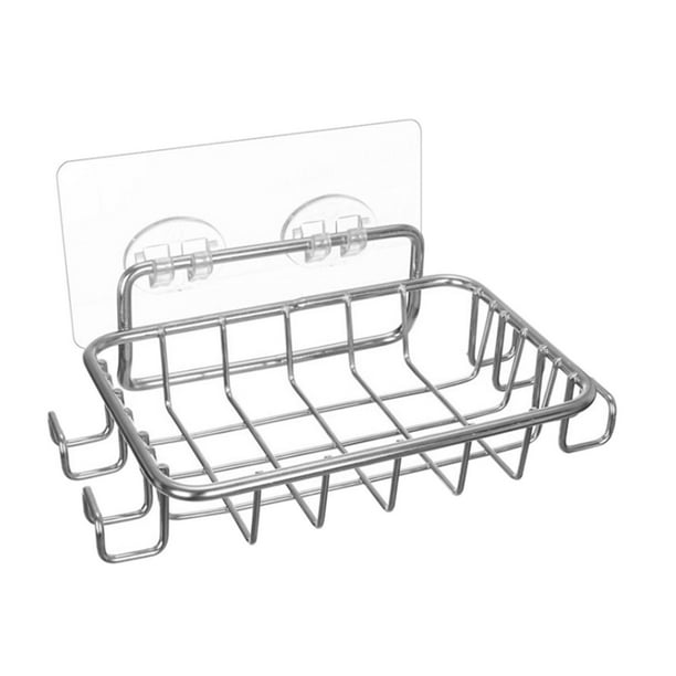 Jabonera rectangular con perforación, de acero inoxidable, de repuesto. Con gancho