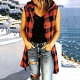 thumbnail image 3 of Meichang Flannel Long Vest for Women Hooded Drawstring Button Down Plaid Sleeveless Jacket Fall Winter Long Vest Jackets, 3 of 5