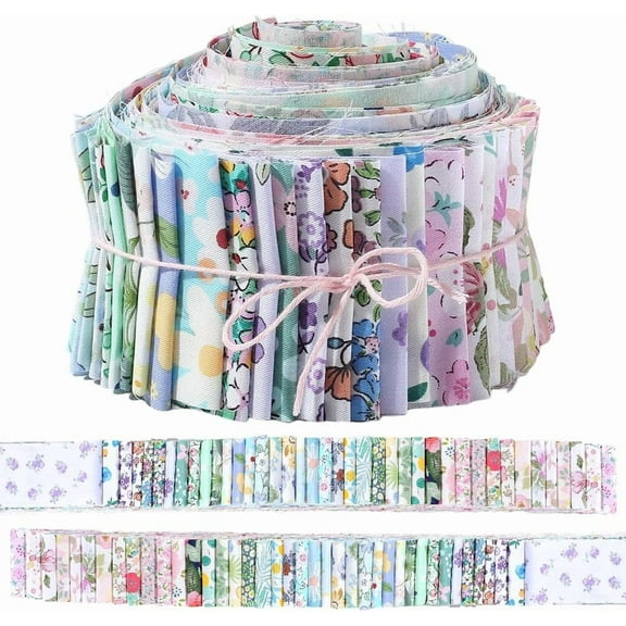 40Pcs Cotton Floral Jelly Roll Fabric 39 x 2.6in Cotton Quilting Bundle Precut Patchwork Spring Summer Flower Quilting Strip Chinoiserie Fabric for Blanket Rug Uolstery Home Decor Crafts 1set