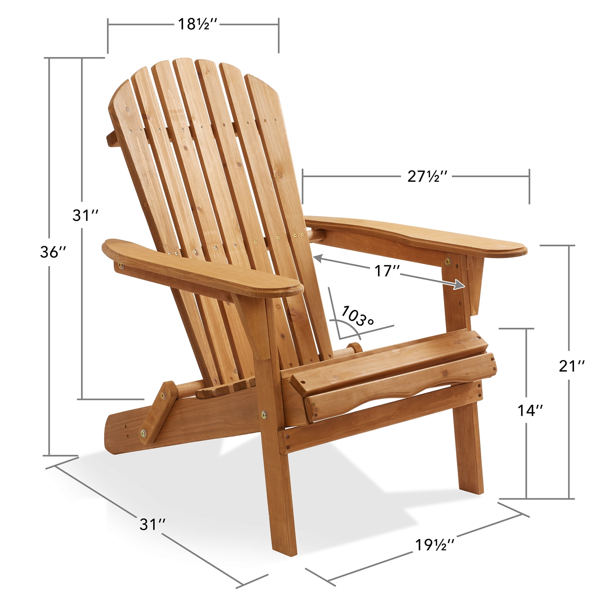 Casafield Folding Adirondack Chair, Cedar Wood Outdoor Fire Pit Lounge Chairs for Patio, Deck, Lawn and Garden Seating, Partially Pre-Assembled - Natural