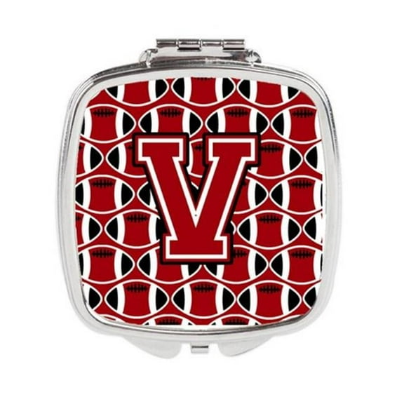 Carolines Treasures  Letter V Football Red - Black & White Compact Mirror