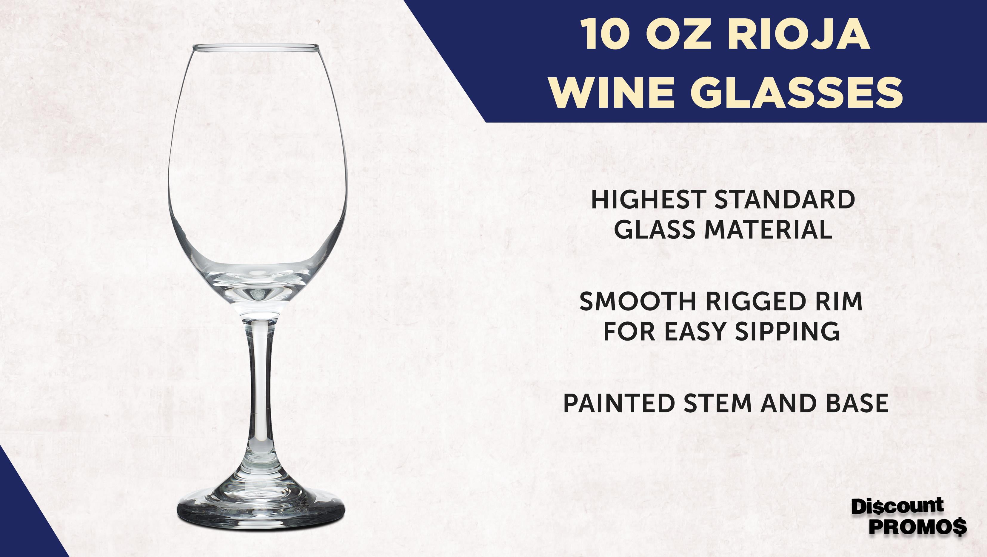 Rioja Wine Glasses with Stem 10 oz. Set of 10, Bulk Pack - Color Bottom, Perfect for Wedding, Party Favors, Birthday, Bridal Shower Gifts - Clear