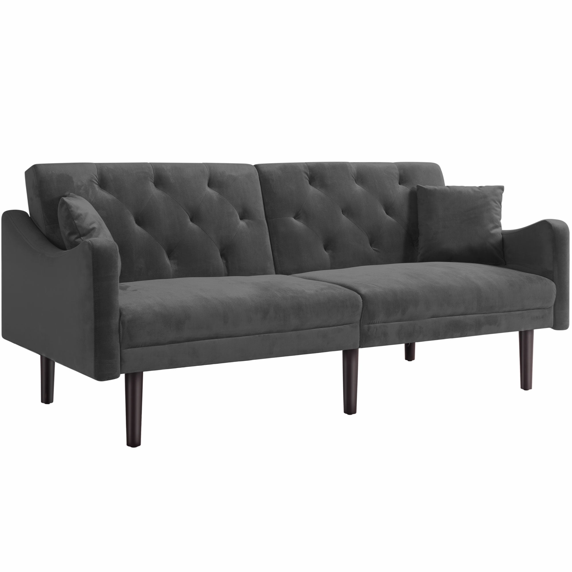 Modstyle Velvet Futon Sofa with 2 Pillows & Reclining Backrest, Gray