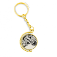 thumbnail image 1 of Plantas de flor negro blanco Art en grano silueta Anillo de oro de metal llavero llavero, 1 of 3