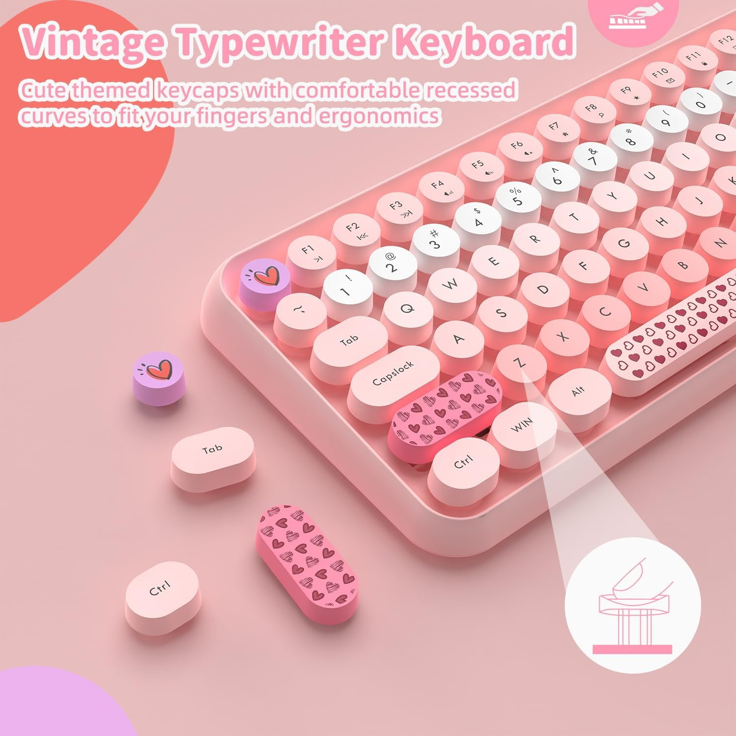 AJAZZ 308i Color Gradient Wireless Keyboard and Mouse Set, Retro Typewriter Keyboard with Cute Theme Round Keycaps for Mac/Windows/PC/Laptop