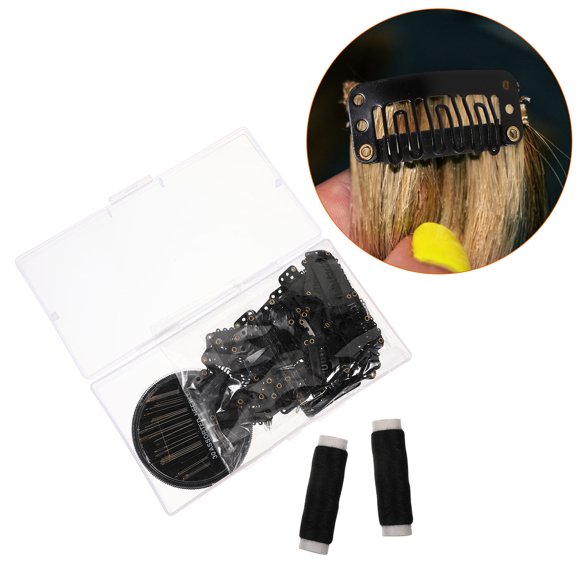 LOLIPPYY 1Set Black Hair Extensions Clip Pin Set with T Needles and U Shape Clips for Professional Wig Use
