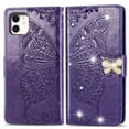 thumbnail image 1 of Wallet Case for iPhone 11Pro 5.8', PU Leather Flip Protective Phone Case Wrist Strap Card Slots Holder Pocket Emboss Butterfly Flower Stand Case for iPhone Dark Purple, 1 of 9