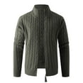 thumbnail image 4 of Miluxas Mens Full Zip Up Cardigan Sweater Casual Stand Collar Cable Knit Winter Sweaters Army Green, 4 of 9