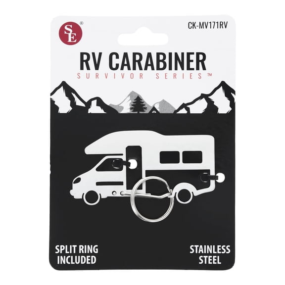 SE 1.25 Inch x 2.5 Inch Large RV Recreational Vehicle Shaped Heavy Stainless Steel Carabiner with Key Ring – Durable & Decorative Clip for Keys, Bags & Accessories – CK-MV171RV