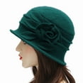 thumbnail image 4 of DLAPL Women's Wool Cloche Bucket Hat with Flower Accent,Floral Teal Green, 4 of 5