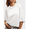 thumbnail image 4 of Short Sleeved Solid Color Women Casual Crewneck Knit Crop Sweater Tops, 4 of 5