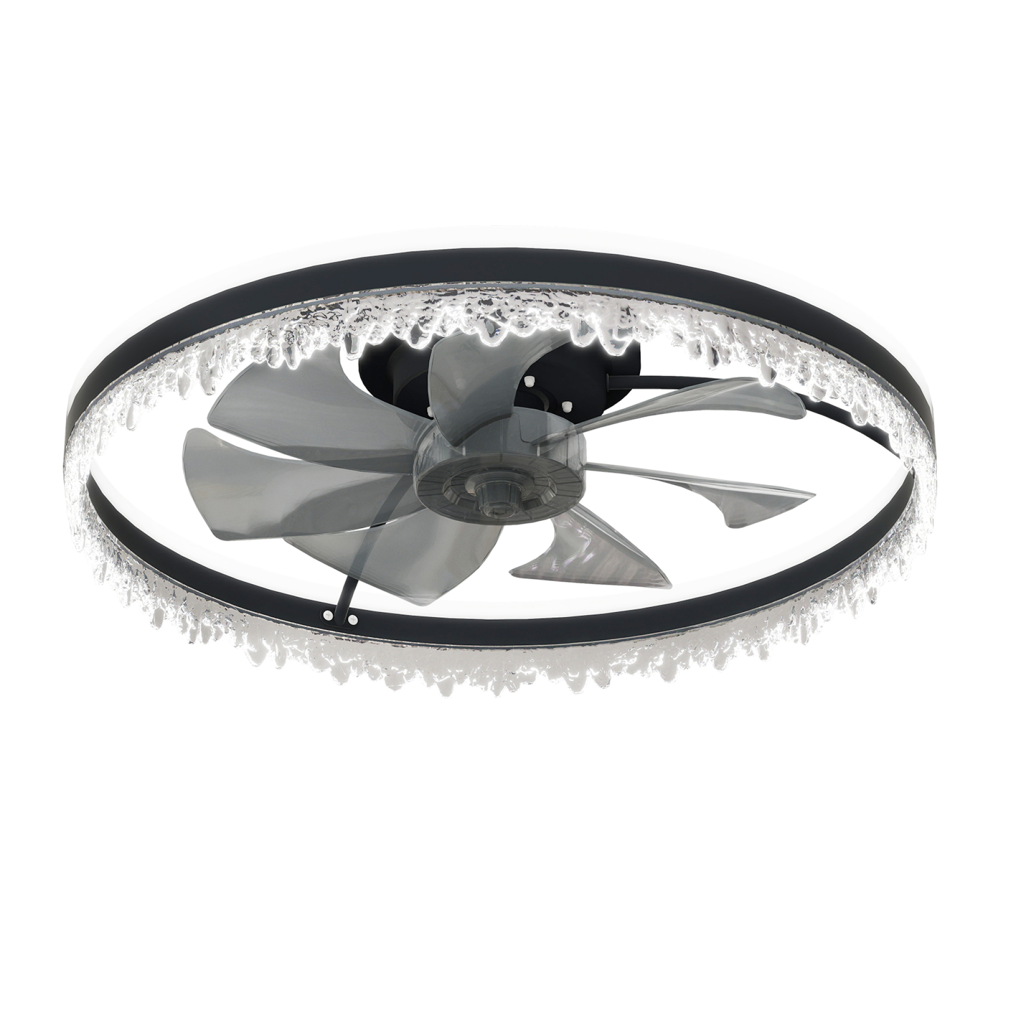 Leumius Modern LED Ceiling Fan with Light, 24In Dimmable Ceiling Light with Invisible Blades and Crystal Design, Remote Control & Adjustable Color Temperature for Bedroom, Living Room,Black