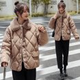 thumbnail image 2 of Chaqueta de algodón con rejilla de diamantes de invierno, chaqueta de algodón con cuello de piel corto para mujer, abrigo grueso, chaqueta de pan pequeña suelta, chaqueta de algodón, 2 of 6