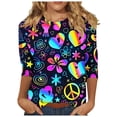 thumbnail image 2 of Aboser Womens Peace Sign T Shirt Vintage Hippie Costume Tshirt Funny Floral Graphic Tees Ladies Gifts Casual 3/4 Sleeve Tunic Tops Party 60s 70s Inspirational T-shirts, 2 of 5