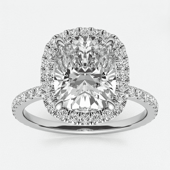 Auory Halo Engagement Ring Cushion Cut 3.3 Carat Moissanite 18K White Gold Plated over Silver for Women