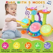 Kids Drum Set, Toddler Toys for Boys Girls, Kids Musical Toys, Drum Set for Kids, with 2 Drumsticks and Microphone, Baby Drums Toys for 1 2 3 Year Old (Green)