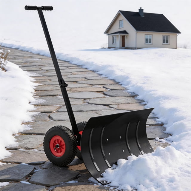 DSstyles Pelles à Neige en Acier au Carbone pour l'Hiver, Hauteur de Poignée Réglable et Angle de Pelle, Pelle à Neige Ergonomique avec Roues, Pelle à Neige Robuste pour Allée et Sentier, 29 Pieds'x16.5 Pieds'