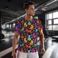 thumbnail image 3 of Wukai Colorful Cats Print Men's Short-Sleeved Mesh T-Shirt,Quick-Dry Short Sleeve Workout T-Shirt-, 3 of 8
