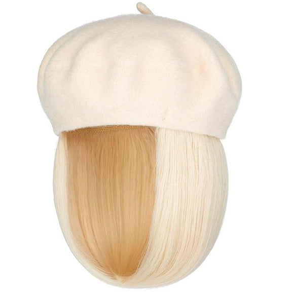 YEKEYI Wig Hat Wool Berets Extensions Stretchable Solid Cap Attached with Hair Straight Bob Synthetic Hairpiece Cap