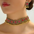 thumbnail image 2 of Vintage Ethnic Jewellery Set for Women Boho Cubic Zirconia Beads Dangle Earring Tassels Choker Necklace Crystal Wedding Party Oxidized Traditional Indian Bollywood Gift Daily Wear Birthday Bff, 2 of 6