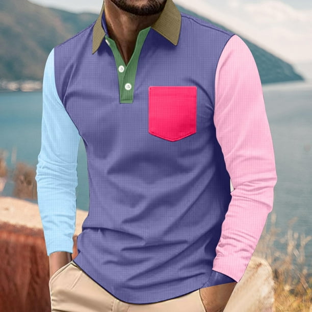 pstuiky camisa de manga larga para hombre, Camisa informal de verano de manga larga con solapa y botones para hombre camisetas de hombre xxl