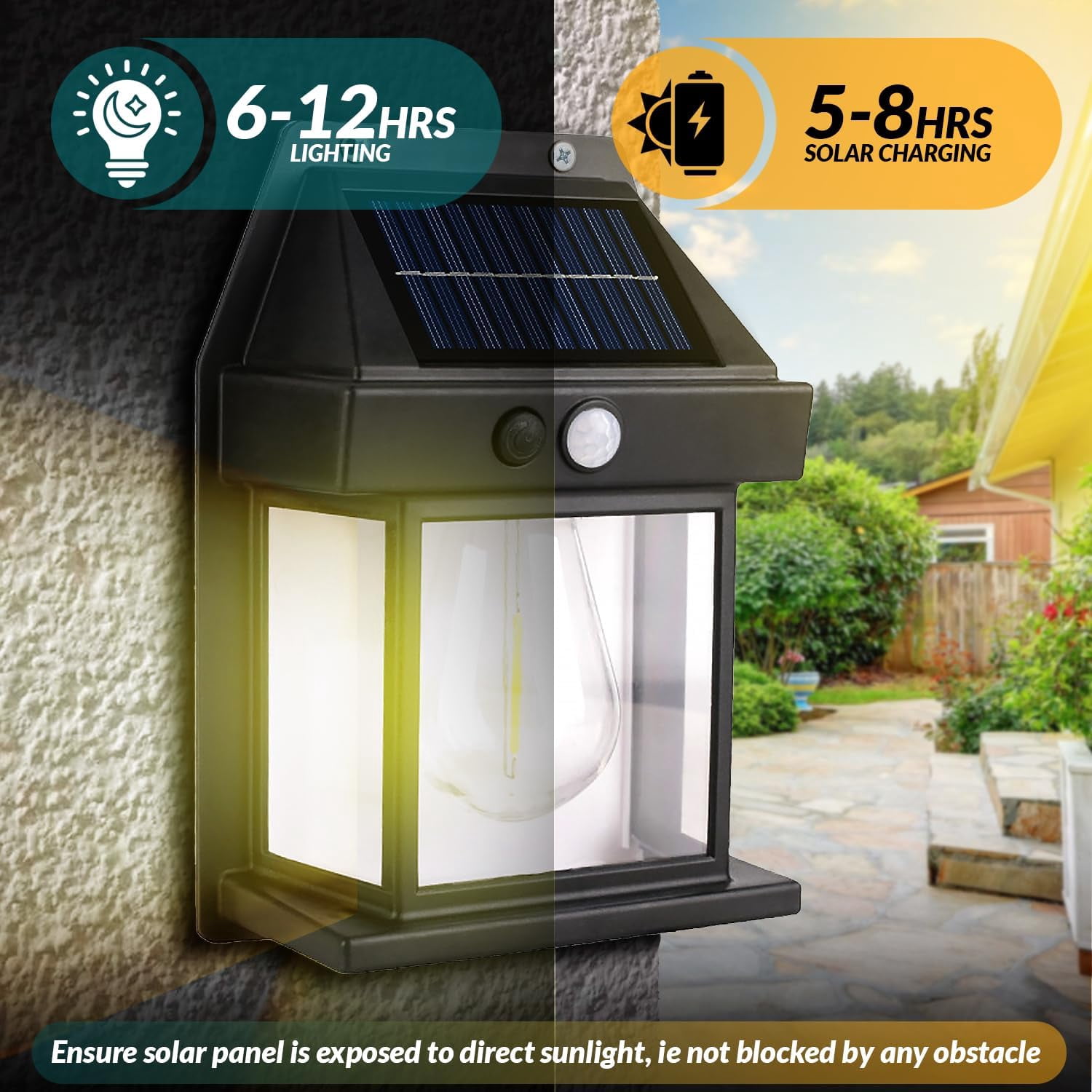 Solar Wall Lights, 2 Pcs Motion Sensor Lanterns, Waterproof Outdoor Led Fixtures , Wall Mount Light Sconces For Outside Patio Fence Yard Garage