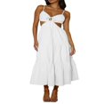thumbnail image 1 of Robe Midi Cami pour Femmes Solide Bretelles Spaghetti Col en V Robe Fluide, 1 of 4