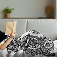 thumbnail image 3 of Floral Soft Flannel Fleece Throw Blanket, Hand Drawn Style Vintage Compositions Blossoming Flowers Retro Fun Design, Cozy Plush for Indoor and Outdoor Use, 70" x 90", White Black, by Ambesonne, 3 of 5