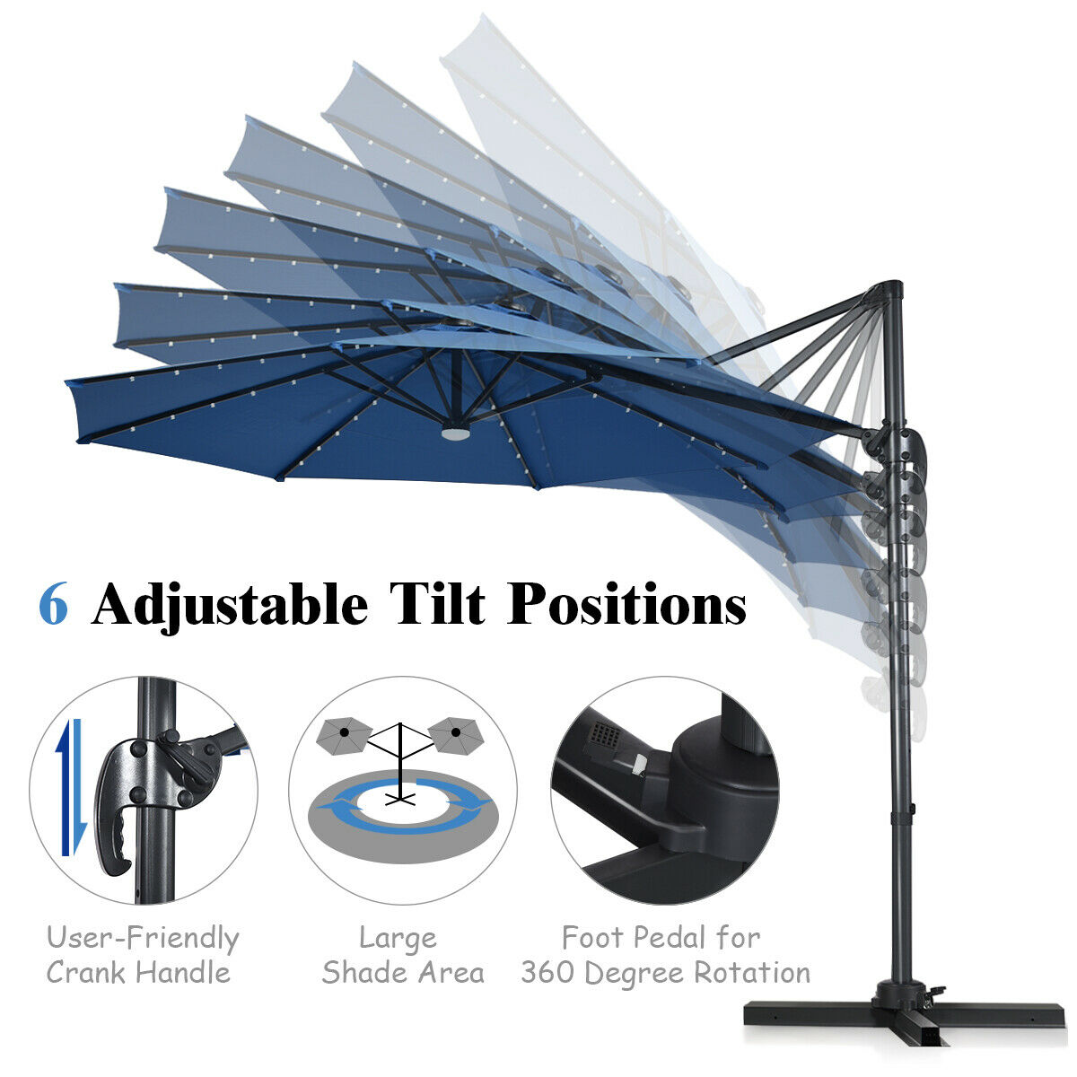 Gymax 10ft Solar Led Cantilever Offset Patio Umbrella 360 Rotation Aluminum Walmart Com Walmart Com