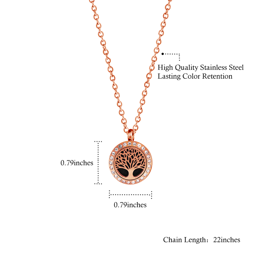 Anavia Tree of Life Essential Oil Diffuser Rhinestone Necklace & Organic Gift for Her Fiancee Girlfriend Aromatherapy Gift for Wife Jewelry Gift Set Rose Gold Necklace & Lavender Oil