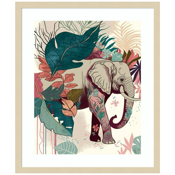 Amanti Art Bright Tropics Elephant Wood Framed Wall Art Print
