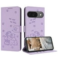 thumbnail image 2 of Flip Case for Google Pixel 9 / 9 Pro PU Leather Wallet Case with RFID Blocking Card Slot & Cash Pocket Magnetic Clasp Stand Function Cover Cat Patterned with Wrist Strap Phone Case,Purple, 2 of 9