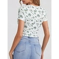 thumbnail image 6 of Biezeib Women's Crop Tops Slim Fit Square Neck Short Sleeve Front Tie-Up Showing Navel Floral Tops Shirt for Summer, 6 of 6