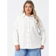 thumbnail image 2 of DARING DIVA Women's Plus Chest Pocket Long Sleeve Denim Chambray Shirt 2X White, 2 of 6