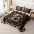 thumbnail image 3 of Manfei Leopard Print Personalized Initial E Twin Quilt Set for Teens,Pink Ribbon Bow Twin Coverlet Set for Girls, 3 of 7