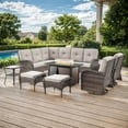 thumbnail image 2 of PARKWELL 8-Piece Outdoor Sectional Furniture Set with Fire Pit Table,Patio Wicker L Shaped Couch High Back Conversation Set with Swivel Glider for Garden Yard,Brown Wicker Beige Cushion, 2 of 13