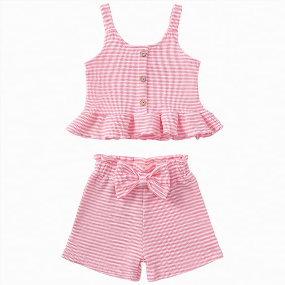 mgoYE 2t Girl Outfits Toddler Girl Clothes Baby Girl Summer Outfits Ruffle Sleeveless Shirts Tops Shorts Set for Girl Clothing(Pink,18-24 Months)