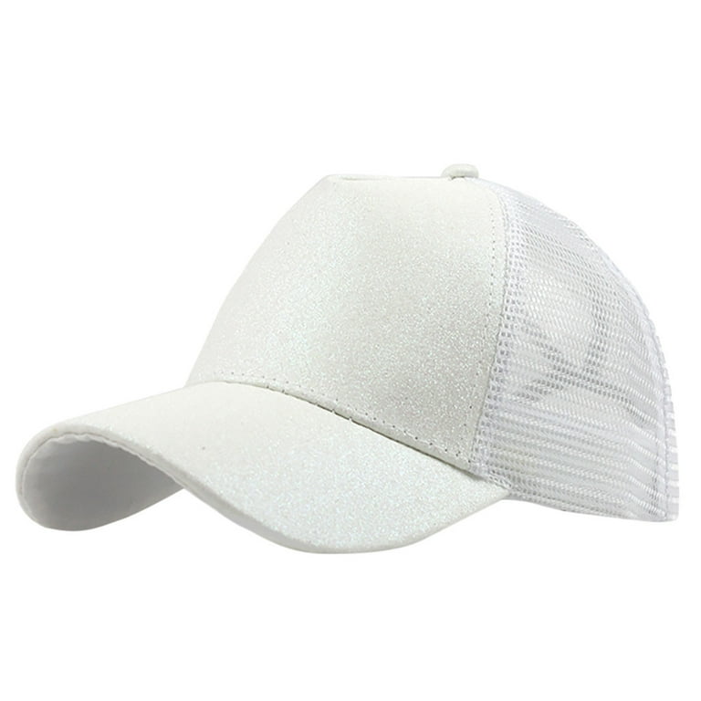 Baocc Sun Hats Ponytail Messy Buns Trucker Plain Baseball Visor Cap Unisex  Glitter Hat Hair Accessories White