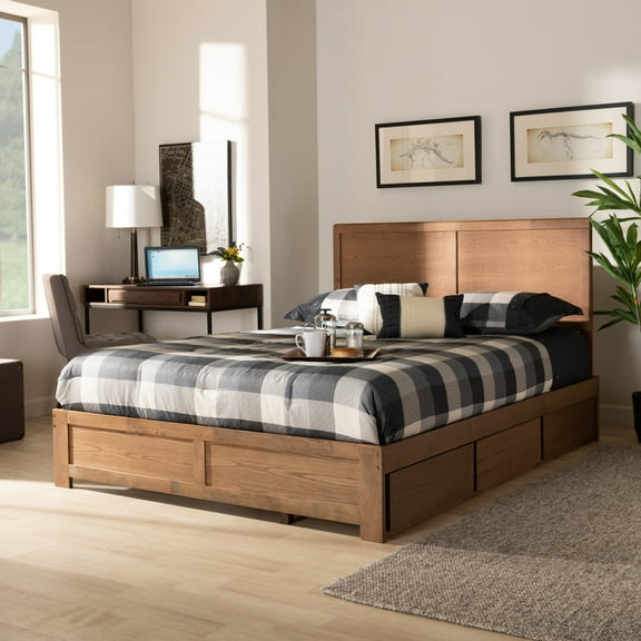 Baxton Studio Aras Modern and Contemporary Transitional Ash Walnut Brown Finished Wood Full Size 3-Drawer Platform Storage Bed