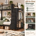 thumbnail image 4 of DTTRA Quad Twin Metal Bunk Bed Frame for 4 Sleepers, Built-In Wardrobe, Open Shelves and 5 Fabric Drawers, Black, 4 of 8
