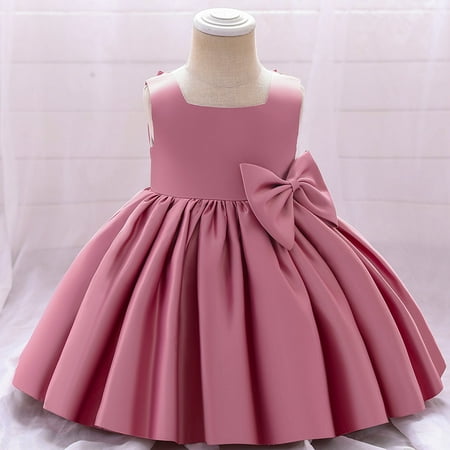 

cllios Toddler Girls Satin Embroidery Rhinestone Bowknot Birthday Party Gown Long Dresses