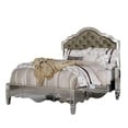 thumbnail image 2 of Benjara Mila Queen Bed- Carved Button Tufted Faux Leather- Mirrored- Silver, 2 of 6
