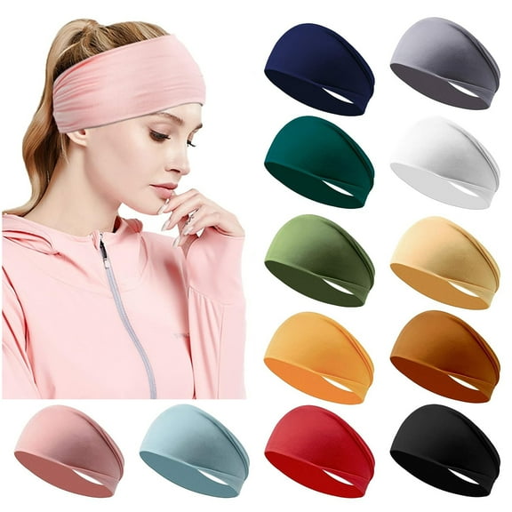 GoXteam Soft Fabric Head Bands Elastic Sweat Band Multicolor Set of 12